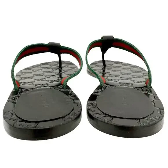Gucci Interlocking GG Thong Sandal Black Leather Flat Flip Flop Slide EU 39 US 9 - Picture 8 of 14